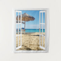 Vue Plage De Sable Et Fenêtre Océan