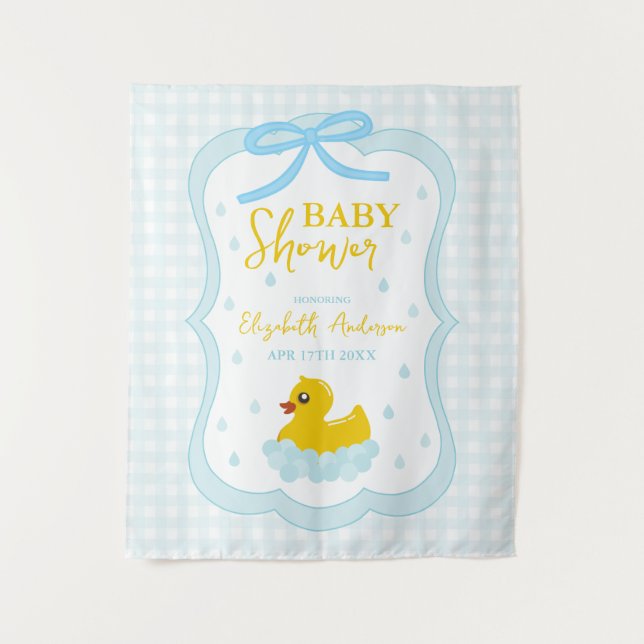 Tenture Water Droplets Gingham Boy Baby Shower Welcome (Devant)