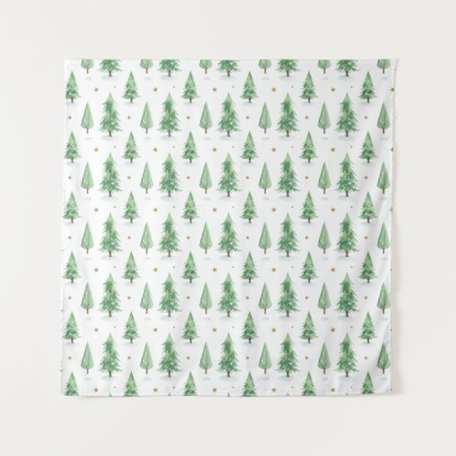 Tenture Watercolor Christmas Trees Seamless Pattern (Devant)