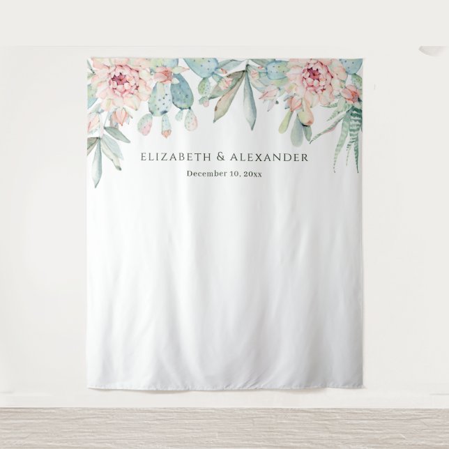 Tenture Watercolor Desert Cactus Wedding Welcome Backdrop (Devant)