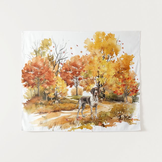 Tenture Watercolor Fall Chien Design - Pointeur allemand (Devant (Horizontal))