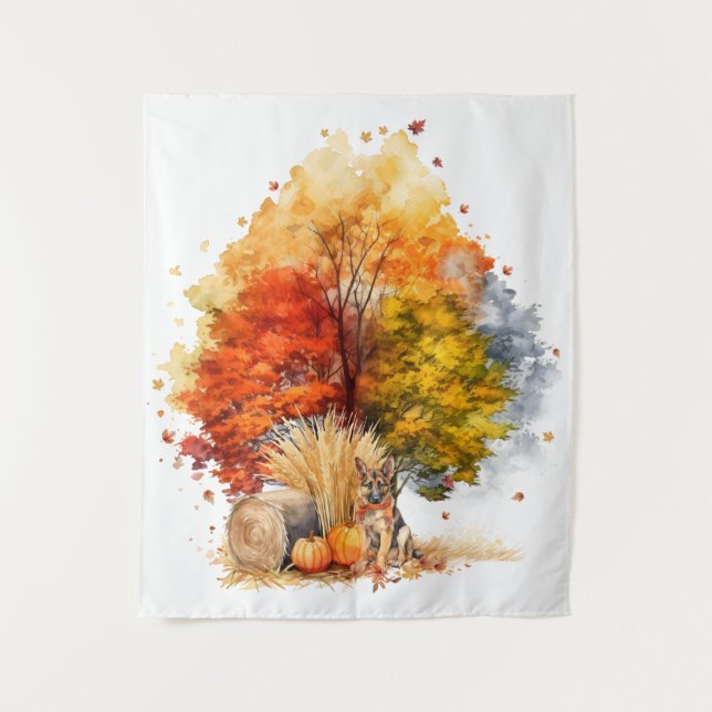 Tenture Watercolor Fall Chig Design - Berger allemand (Devant)