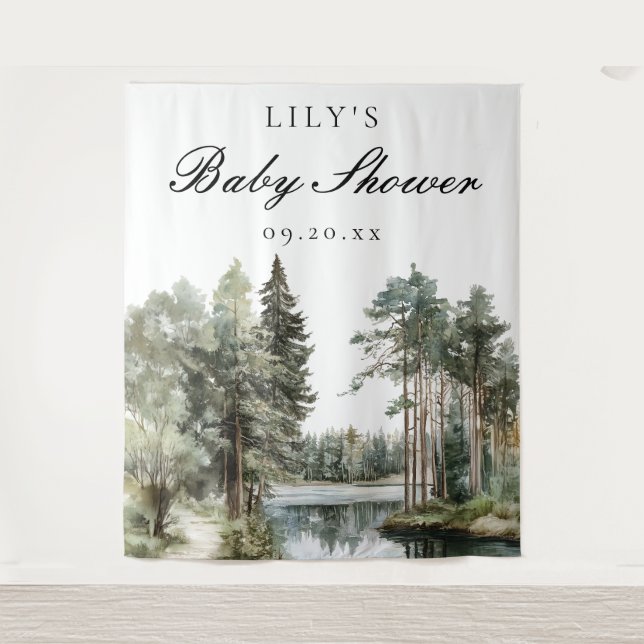 Tenture Watercolor Lake Forest Baby shower Photo Contexte (Devant)