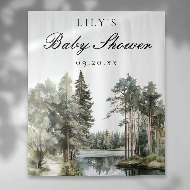 Tenture Watercolor Lake Forest Baby shower Photo Contexte (Watercolor Lake Forest Baby Shower Photo Backdrop)