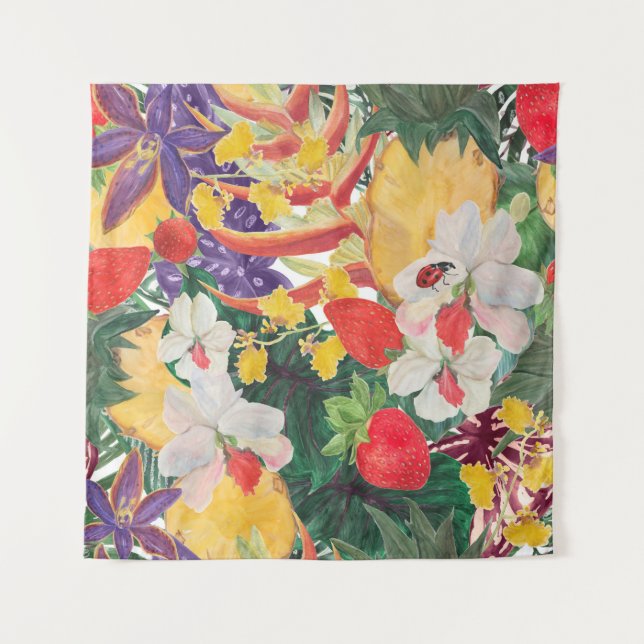 Tenture WAtercolor motif tropical transparent avec exotiqu (Devant)