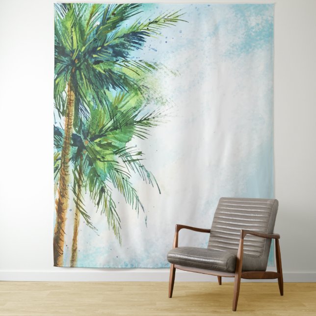 Tenture Watercolor Palms Tropical Beach (En situation)