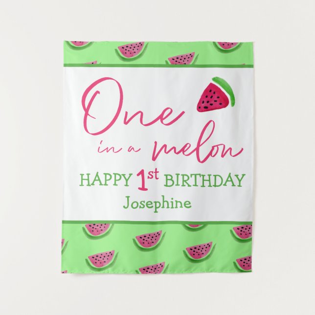 Tenture Watermelon 1er anniversaire Un dans un fond de mel (Devant)
