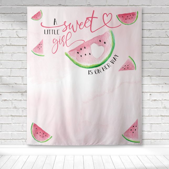 Tenture Watermelon Aquarelle rose Baby shower fille (Watercolor watermelon baby shower for a sweet little girl on her way for a cute backdrop.)