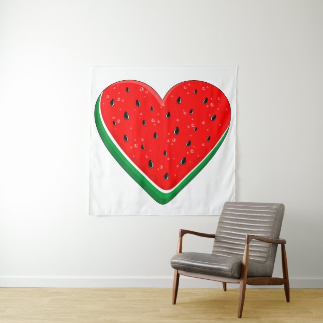 Tenture Watermelon Heart Valentine's Day Free Palestine (En situation)
