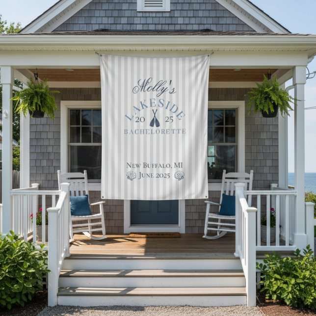 Tenture Week-end de célibataire au bord du lac Bleu Itinér (Kick back at the lake with this coastal Lake Bachelorette Weekend Blue Nautical Tapestry sign!)
