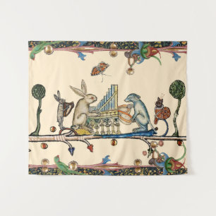 Tenture WEIRD MÉDIÉVAL DE LA MUSIQUE, Lapin, Chien