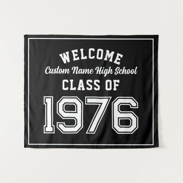 Tenture Welcome Class of 1976, Black Reunion Party Decor (Devant (Horizontal))