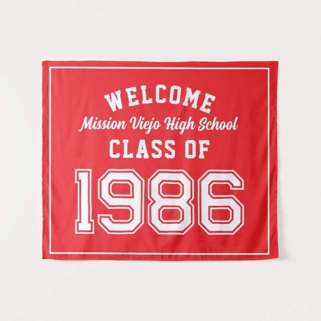 Tenture Welcome Class of 1986, Red Reunion Party Decor Tap (Devant (Horizontal))