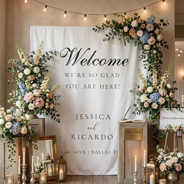 Tenture We're so glad you're here wedding welcome sign  (Créateur téléchargé)