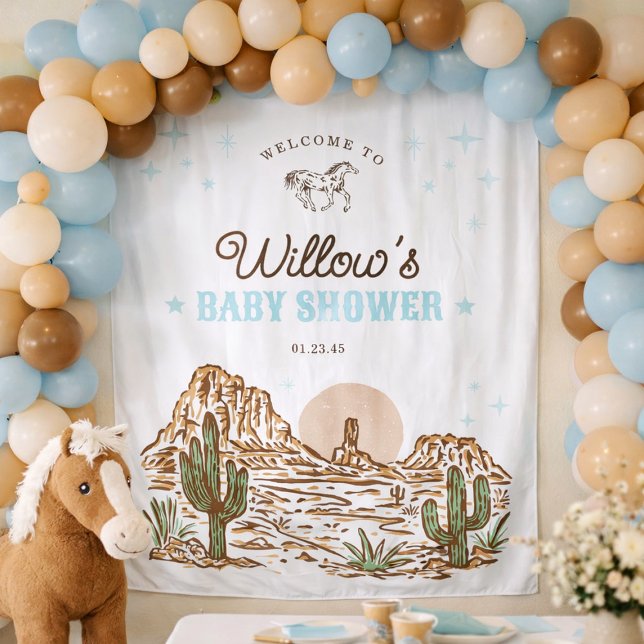 Tenture Western Cowboy Boy Baby Shower Backdrop Tapestry (Créateur téléchargé)
