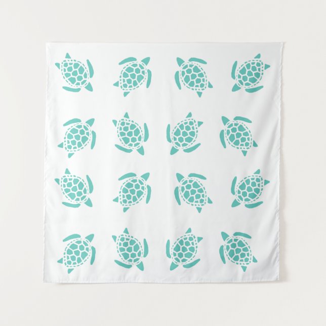 Tenture Whimsical Aqua Blue Sea Turtles Motif nautique (Devant)