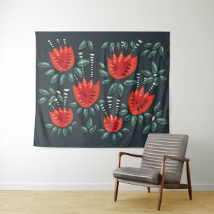 Tenture Whimsical Red Tulips Floral Art - Printemps Abstra