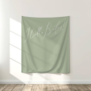 Tenture Whimsical Sage Green Hello Baby Backdrop