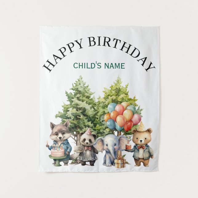 Tenture Whimsical Watercolor Forest Birthday (Devant)