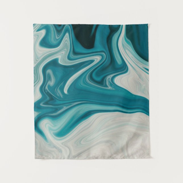 Tenture White and teal abstract painting (Devant)