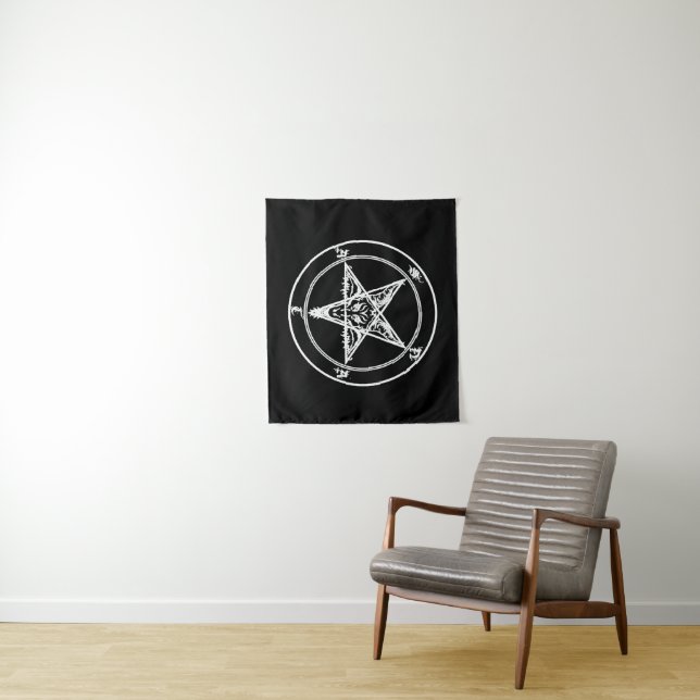 Tenture White on Black Satanic Altar Tapestry (En situation)