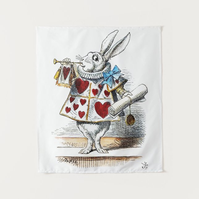 Tenture White Rabbit Alice Wonderland Hearts (Devant)