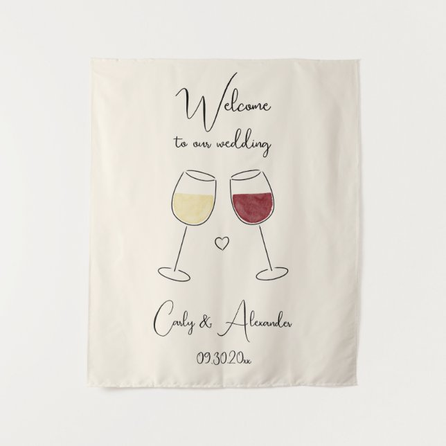 Tenture White Red Wine Glass Wedding Welcome (Devant)