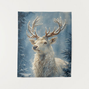 Tenture White Stag Portrait Mysar Winter Art