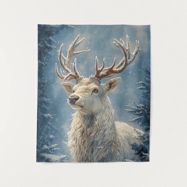 Tenture White Stag Portrait Mysar Winter Art (Devant)
