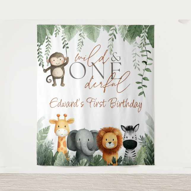 Tenture Wild And Onederful Jungle 1st Birthday Backdrop (Devant)