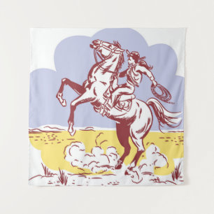 Tenture Wild West Cowgirl : Dessin Vintage Line.