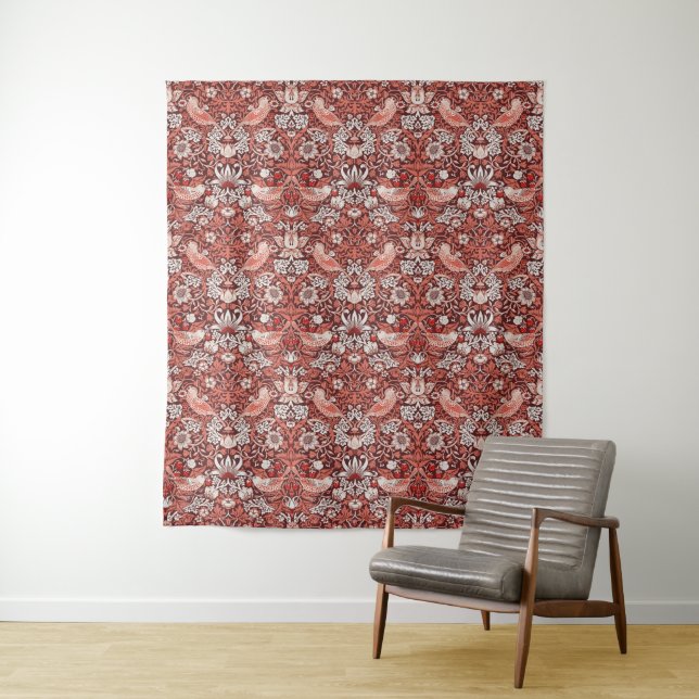 Tenture William Morris Strawberry Thief Oiseau en Terracot (En situation)