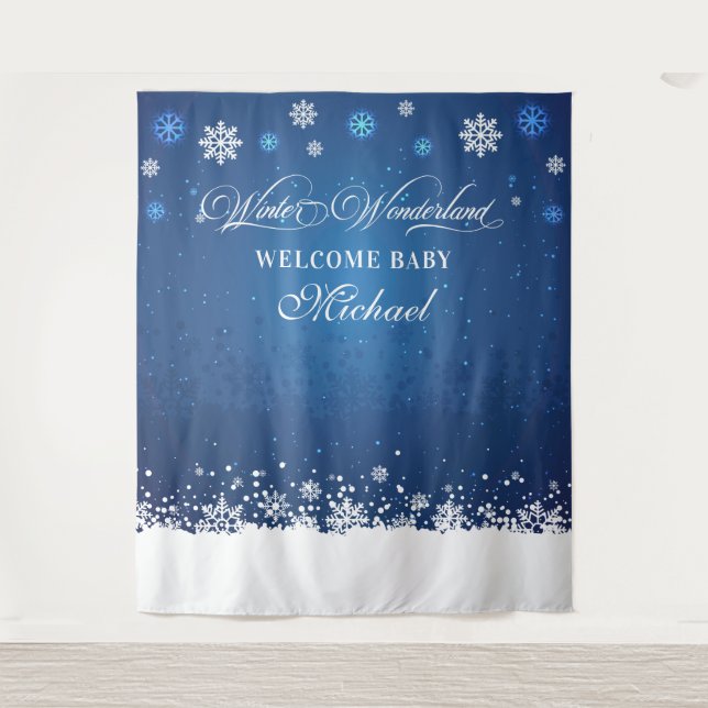 Tenture Winter Baby Shower Welcome Baby banner backdrop (Devant)