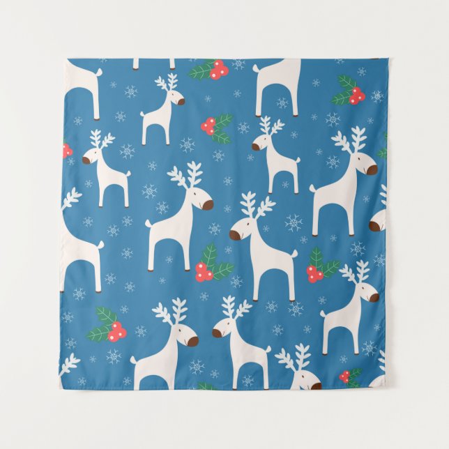Tenture Winter background with deers ( seamless pattern)an (Devant)