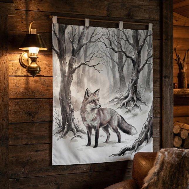 Tenture Winter Fox Tapestry | Snowy Forest Art  (Créateur téléchargé)
