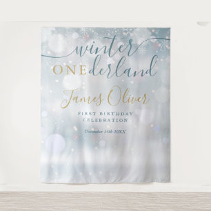 Tenture Winter Onederland 1er Anniversaire Bleu Et Or