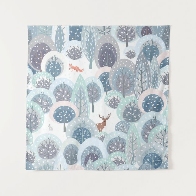 Tenture Winter seamless pattern with abstract flat handdra (Devant)