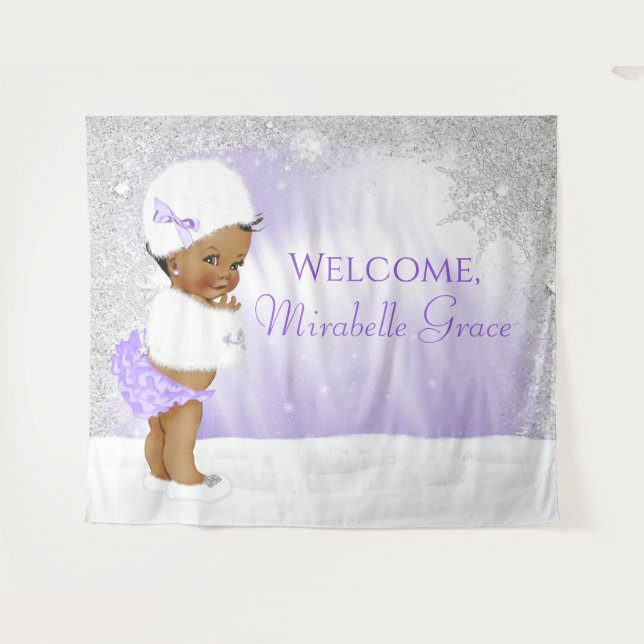 Tenture Winter Wonderland Afro Girl Baby shower Contexte (Devant (Horizontal))