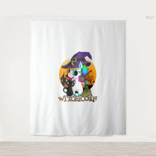 Tenture Witchicorn Unicorn sorcière Halloween Chat noir Or