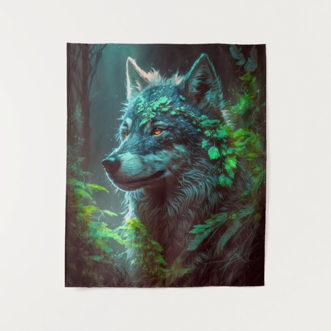 Tenture Wolf Animal Portrait Peinture Faune En Plein Air (Devant)