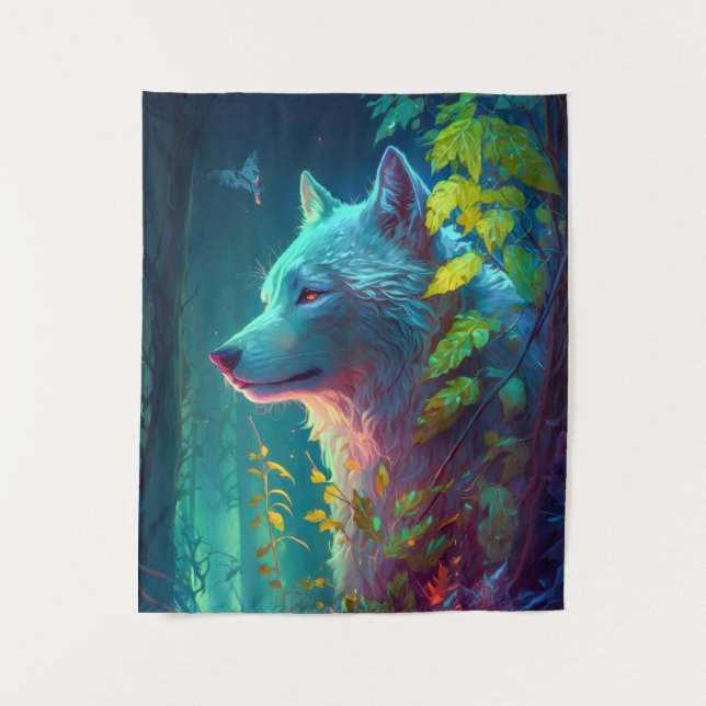 Tenture Wolf Animal Portrait Peinture Faune En Plein Air (Devant)