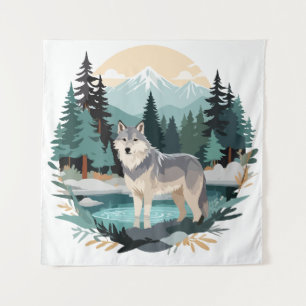 Tenture Wolf Faune Animaux Nature Extérieure Aquarelle