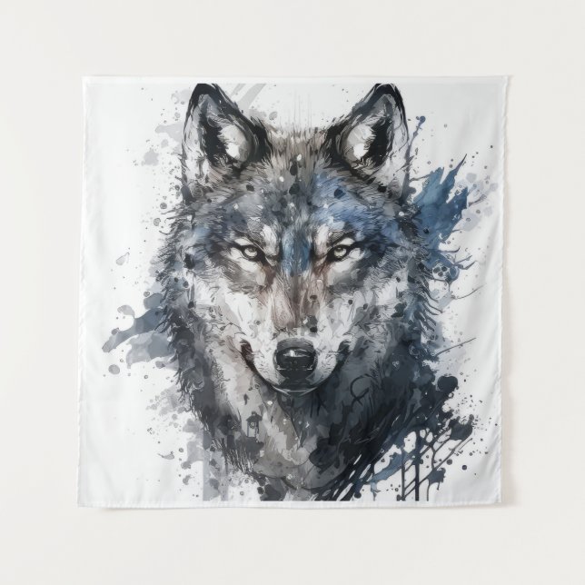 Tenture Wolf Portrait Animal Peinture Faune En Plein Air (Devant)