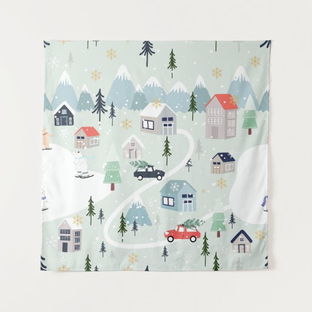 Tenture Wonderland d'hiver : Ours polaire Noël (Devant)