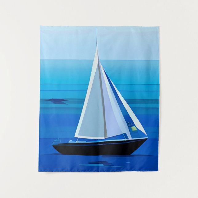 Tenture Yacht Sous Voile, Bleu Cobalt (Devant)
