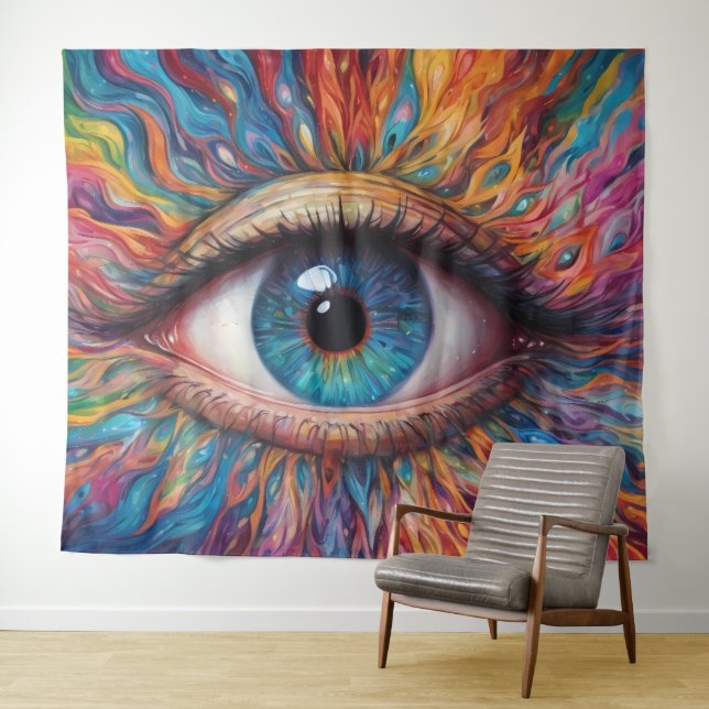 Tenture Yeux abstraits colorés (En situation (horizontale))