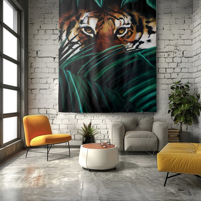 Tenture Yeux de Tigre de la Jungle Verte Intense Feuillage (Créateur téléchargé)