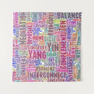 Tenture Yin Yan Nuage de Mots Texte Motif Interconnexion
