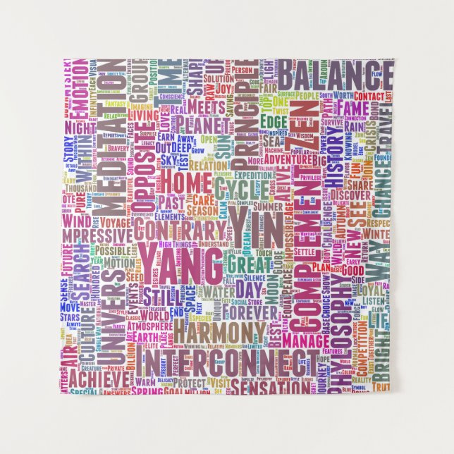 Tenture Yin Yan Nuage de Mots Texte Motif Interconnexion (Devant)