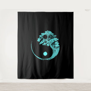Tenture Yin Yang Turquoise Blue Bonsai Tree Japonais